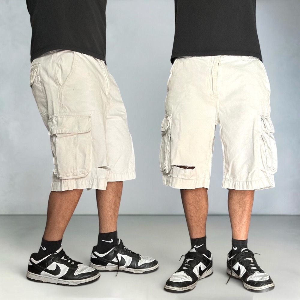 Unionbay Cargo Shorts Cream Off White Baggy Skater Y2K Distressed Size 36